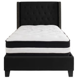 English Elm Twin Size Tufted Upholstered Platform Bed in Fabric with Pocket Spring Mattress