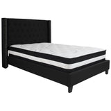 English Elm Full Size Tufted Upholstered Platform Bed in Fabric with Pocket Spring Mattress