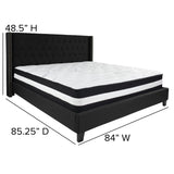 English Elm King Size Tufted Upholstered Platform Bed in Fabric with Pocket Spring Mattress