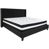 English Elm King Size Tufted Upholstered Platform Bed in Fabric with Pocket Spring Mattress