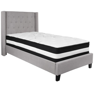 English Elm Twin Size Tufted Upholstered Platform Bed in Fabric with Pocket Spring Mattress