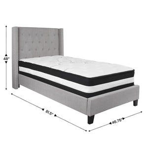 English Elm Twin Size Tufted Upholstered Platform Bed in Fabric with Pocket Spring Mattress