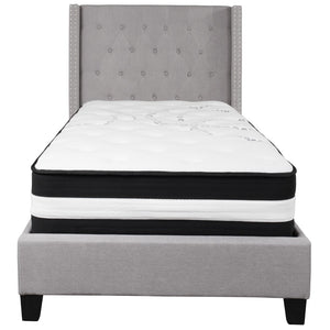 English Elm Twin Size Tufted Upholstered Platform Bed in Fabric with Pocket Spring Mattress