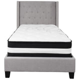 English Elm Twin Size Tufted Upholstered Platform Bed in Fabric with Pocket Spring Mattress