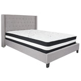 English Elm Queen Size Tufted Upholstered Platform Bed in Fabric with Pocket Spring Mattress