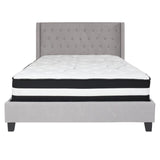 English Elm Queen Size Tufted Upholstered Platform Bed in Fabric with Pocket Spring Mattress