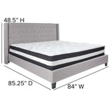 English Elm King Size Tufted Upholstered Platform Bed in Fabric with Pocket Spring Mattress