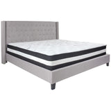 English Elm King Size Tufted Upholstered Platform Bed in Fabric with Pocket Spring Mattress