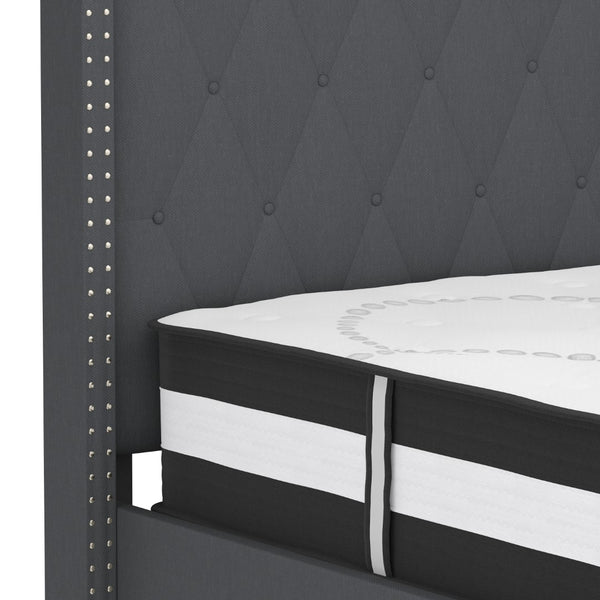 English Elm Twin Size Tufted Upholstered Platform Bed in Fabric with Pocket Spring Mattress