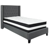 English Elm Twin Size Tufted Upholstered Platform Bed in Fabric with Pocket Spring Mattress