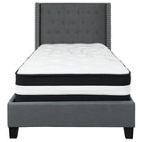 English Elm Twin Size Tufted Upholstered Platform Bed in Fabric with Pocket Spring Mattress