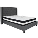 English Elm Full Size Tufted Upholstered Platform Bed in Fabric with Pocket Spring Mattress