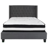 English Elm Full Size Tufted Upholstered Platform Bed in Fabric with Pocket Spring Mattress