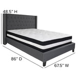 English Elm Queen Size Tufted Upholstered Platform Bed in Fabric with Pocket Spring Mattress