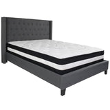 English Elm Queen Size Tufted Upholstered Platform Bed in Fabric with Pocket Spring Mattress