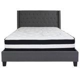 English Elm Queen Size Tufted Upholstered Platform Bed in Fabric with Pocket Spring Mattress