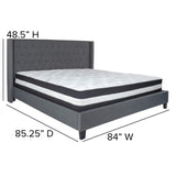 English Elm King Size Tufted Upholstered Platform Bed in Fabric with Pocket Spring Mattress