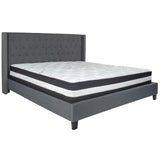 English Elm King Size Tufted Upholstered Platform Bed in Fabric with Pocket Spring Mattress