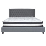 English Elm King Size Tufted Upholstered Platform Bed in Fabric with Pocket Spring Mattress