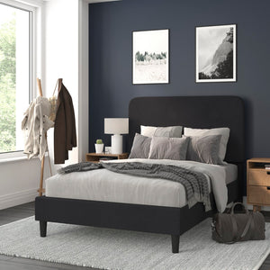 English Elm Full Fabric Upholstered Platform Bed - Headboard with Rounded Edges - No Box Spring or Foundation Needed