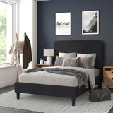 Full Fabric Upholstered Platform Bed - Headboard with Rounded Edges - No Box Spring or Foundation Needed