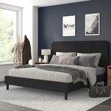 King Fabric Upholstered Platform Bed - Headboard with Rounded Edges - No Box Spring or Foundation Needed