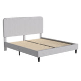 English Elm King Fabric Upholstered Platform Bed - Headboard with Rounded Edges - No Box Spring or Foundation Needed