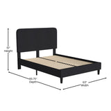 English Elm Queen Fabric Upholstered Platform Bed - Headboard with Rounded Edges - No Box Spring or Foundation Needed