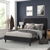 Queen Fabric Upholstered Platform Bed - Headboard with Rounded Edges - No Box Spring or Foundation Needed