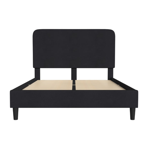 English Elm Queen Fabric Upholstered Platform Bed - Headboard with Rounded Edges - No Box Spring or Foundation Needed