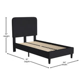 English Elm Twin Fabric Upholstered Platform Bed - Headboard with Rounded Edges - No Box Spring or Foundation Needed