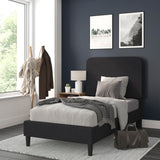 Twin Fabric Upholstered Platform Bed - Headboard with Rounded Edges - No Box Spring or Foundation Needed