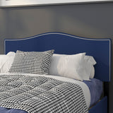 Upholstered Full Size Headboard with Navy Fabric & Nail Trim