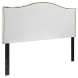 English Elm Upholstered Full Size Headboard with Accent Nail Trim in Fabric