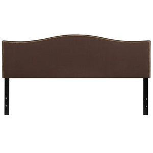 English Elm Upholstered King Size Headboard with Accent Nail Trim in Fabric