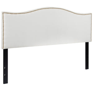 English Elm Upholstered Queen Size Headboard with Accent Nail Trim in Fabric