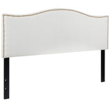 English Elm Upholstered Queen Size Headboard with Accent Nail Trim in Fabric