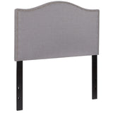 English Elm Upholstered Twin Size Headboard with Accent Nail Trim in Fabric