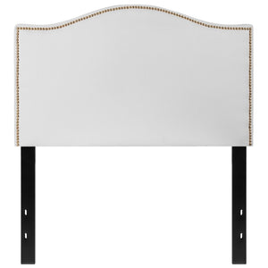 English Elm Upholstered Twin Size Headboard with Accent Nail Trim in Fabric