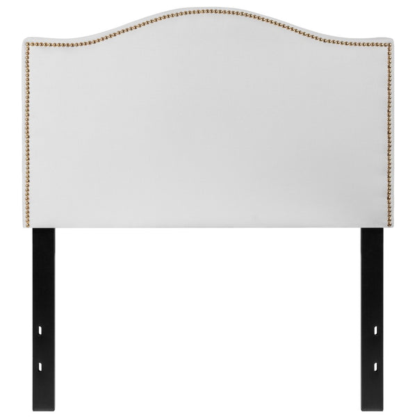 English Elm Upholstered Twin Size Headboard with Accent Nail Trim in Fabric