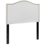 English Elm Upholstered Twin Size Headboard with Accent Nail Trim in Fabric