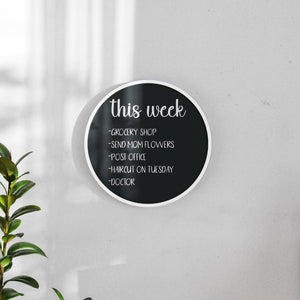 English Elm Commercial Grade 18" Round Wall Mounted Magnetic Chalkboard for Home or Business with Eraser and Chalk in wash Pine Wood Frame