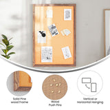 English Elm Commercial Grade Rustic 20" x 30" Wall Mount Cork Board with Wooden Push Pins for Home, School, or Business