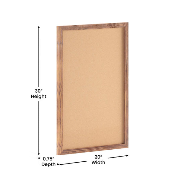 English Elm Commercial Grade Rustic 20" x 30" Wall Mount Cork Board with Wooden Push Pins for Home, School, or Business