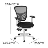 English Elm Commercial Grade Mid-Back Mesh Multifunction Executive Swivel Ergonomic Office Chair with Adjustable Arms and White Frame