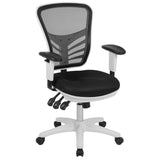 English Elm Commercial Grade Mid-Back Mesh Multifunction Executive Swivel Ergonomic Office Chair with Adjustable Arms and White Frame