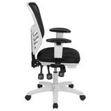 English Elm Commercial Grade Mid-Back Mesh Multifunction Executive Swivel Ergonomic Office Chair with Adjustable Arms and White Frame