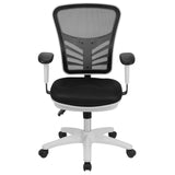 English Elm Commercial Grade Mid-Back Mesh Multifunction Executive Swivel Ergonomic Office Chair with Adjustable Arms and White Frame