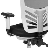 English Elm Commercial Grade Mid-Back Mesh Multifunction Executive Swivel Ergonomic Office Chair with Adjustable Arms and White Frame