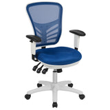 English Elm Commercial Grade Mid-Back Mesh Multifunction Executive Swivel Ergonomic Office Chair with Adjustable Arms and White Frame